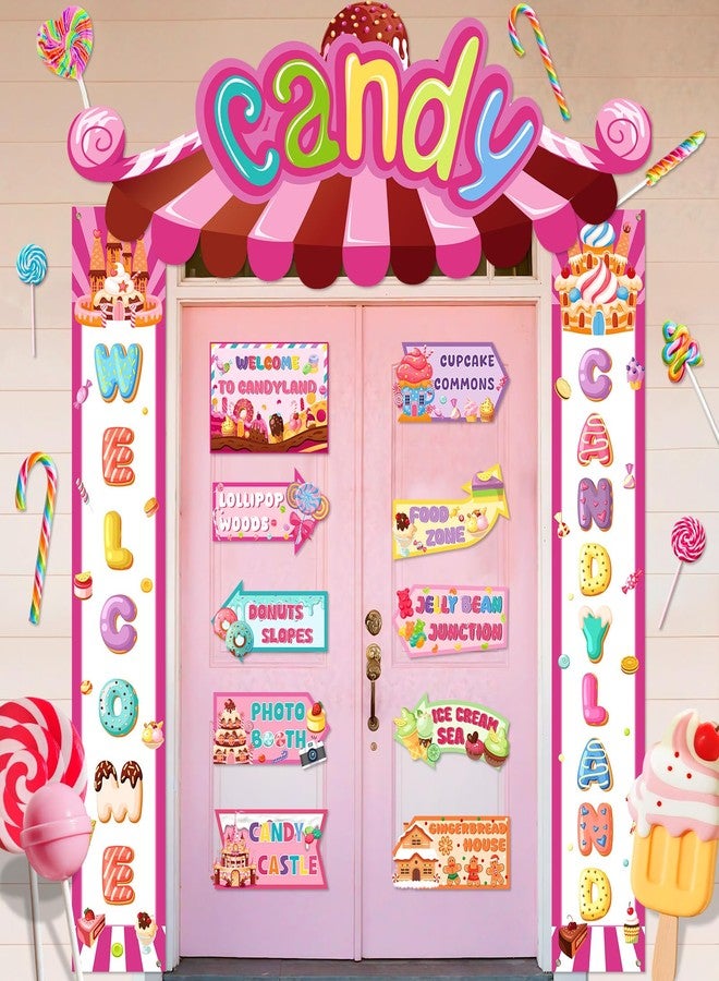 Woosytoo Candyland Party Decorations Welcome Candyland Door Banner Porch Sign Lollipop Paper Cutouts Sweet Candy Theme Party Supplies for Kids Candy Land Birthday Baby Shower Halloween Christmas Decor - Image 1